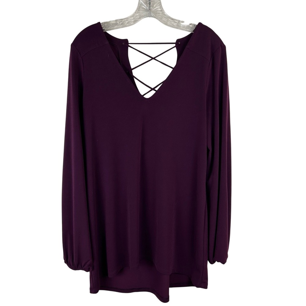 Express Tunic Womens M Lace-Up Back V-Neck Long Sleeve Purple Top Shirt